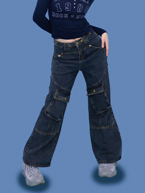 oblique wide denim pants