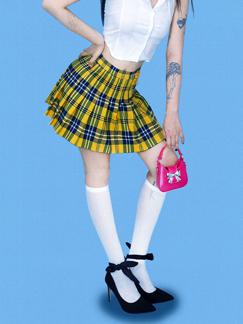 yellow tartan check skirt