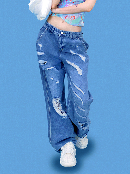 [재진행] shark damage denim pants