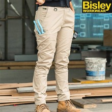 비즐리 워크웨어 여성바지 작업복 bisley BPL6015 미드 라이즈 스트레치 코튼 팬츠