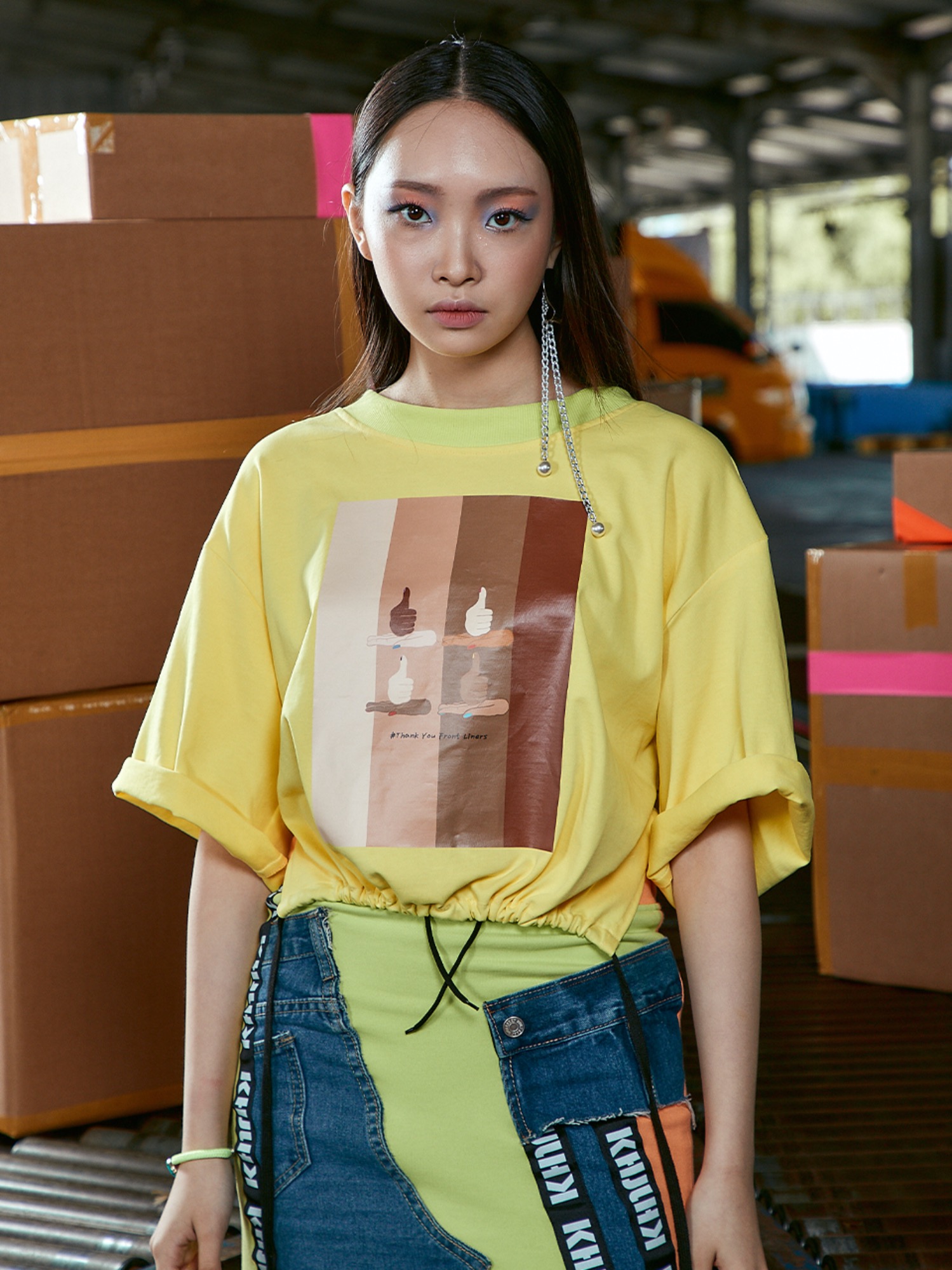 21SS PRINTED SHIRRING TOP (YELLOW)