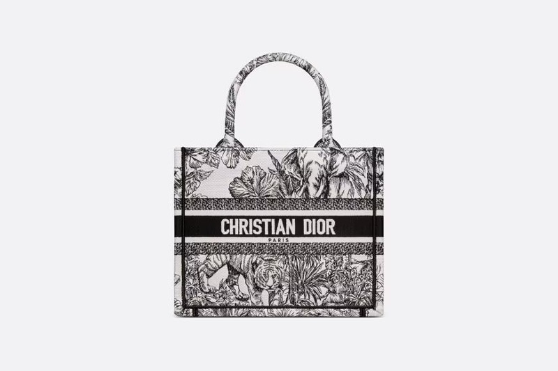 디올 DIOR BOOK TOTE 스몰 백 화이트 &amp; 블랙 Toile de Jouy Voyage 자수 M1265ZEUP_M041