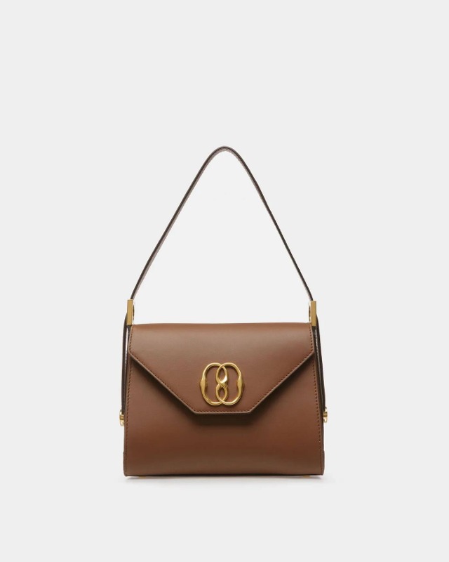 발리   Emblem Top Handle Bag In Brown Leather 6304732