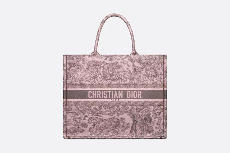 디올 DIOR BOOK TOTE 라지 백 핑크 &amp; 그레이 Toile de Jouy Sauvage 자수  M1286ZTDT_M45E