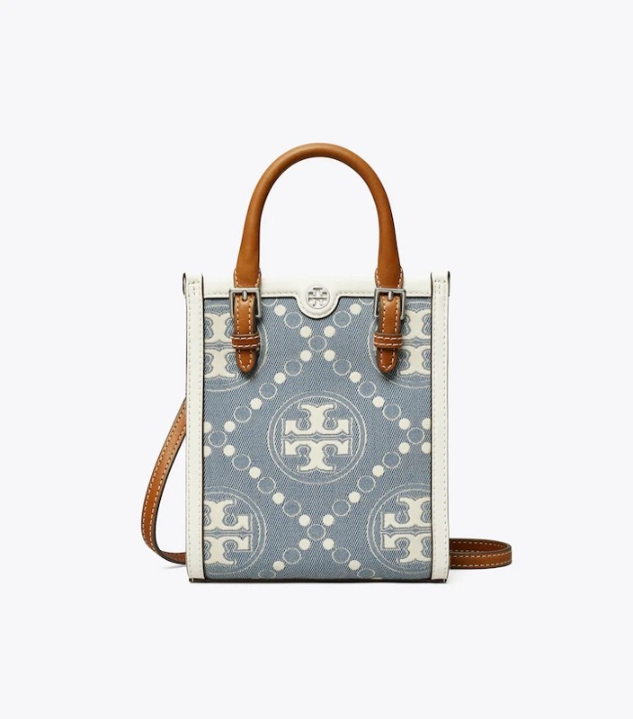 토리버치 T MONOGRAM DENIM MINI N/S TOTE - PEARL BLUE TB33D3LDTQ