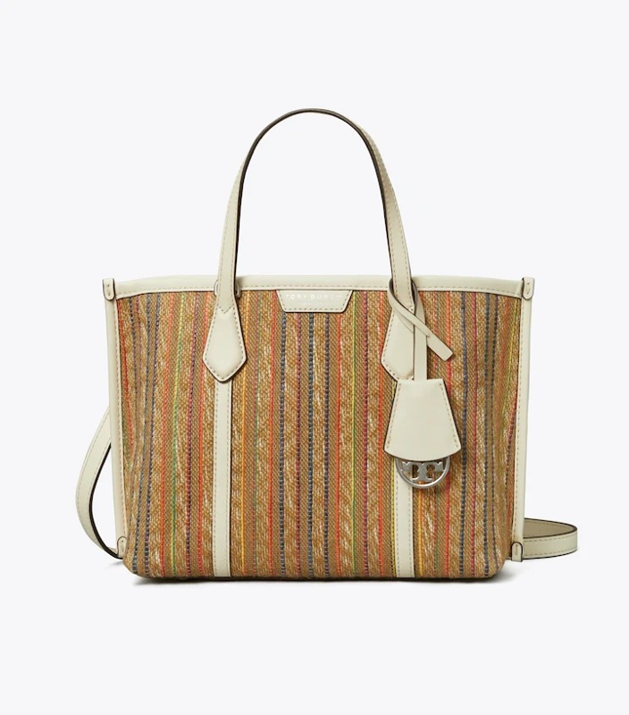 토리버치 PERRY RAFFIA STRIPE TRIPLE COMPARTMENT SMALL TOTE - MULTI TB37D3LF20