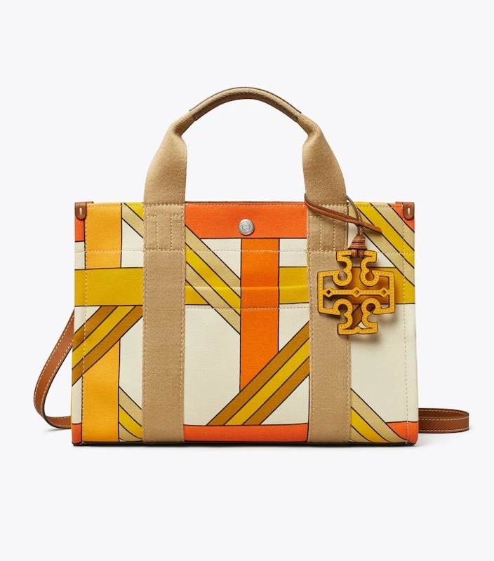 토리버치 TORY PRINTED SMALL TOTE - TANGERINE BASKETWEAVE TB37D3LY38