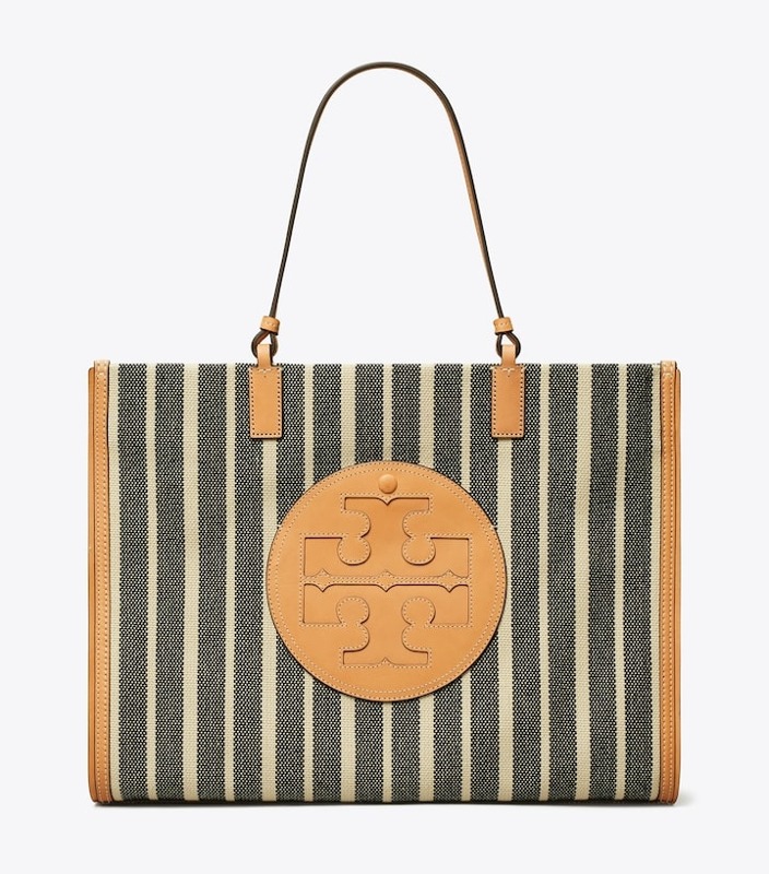 토리버치 ELLA STRIPED CANVAS TOTE - BLACK / IVORY TB35D3LECD