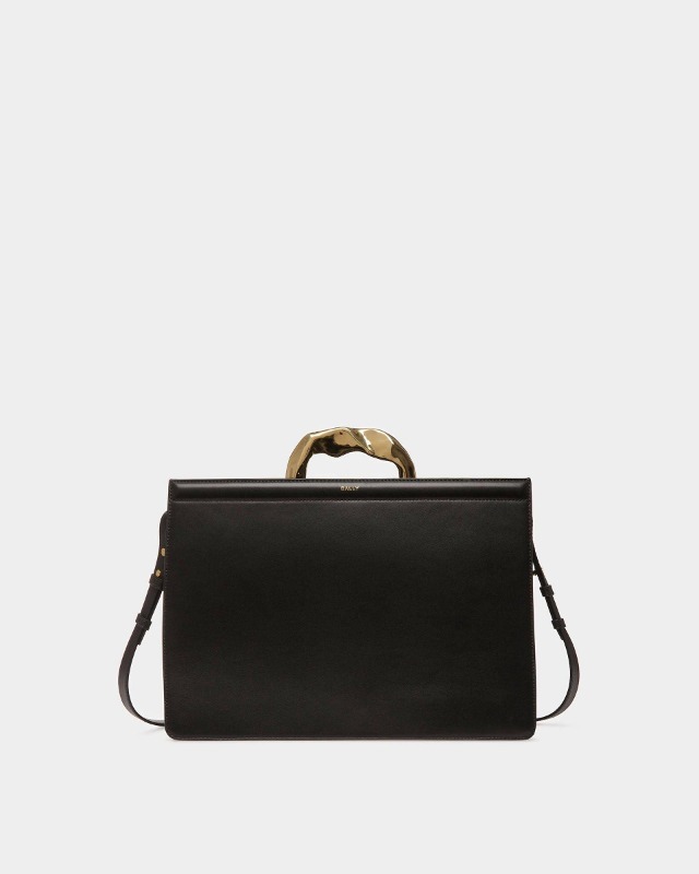발리  Baroque Top Handle Bag In Black Leather  6304734