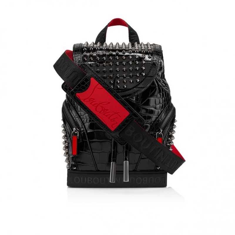 크리스찬 루부탱  Explorafunk small  Backpack - Alligator embossed calf leather and spikes - Black   3235039B706