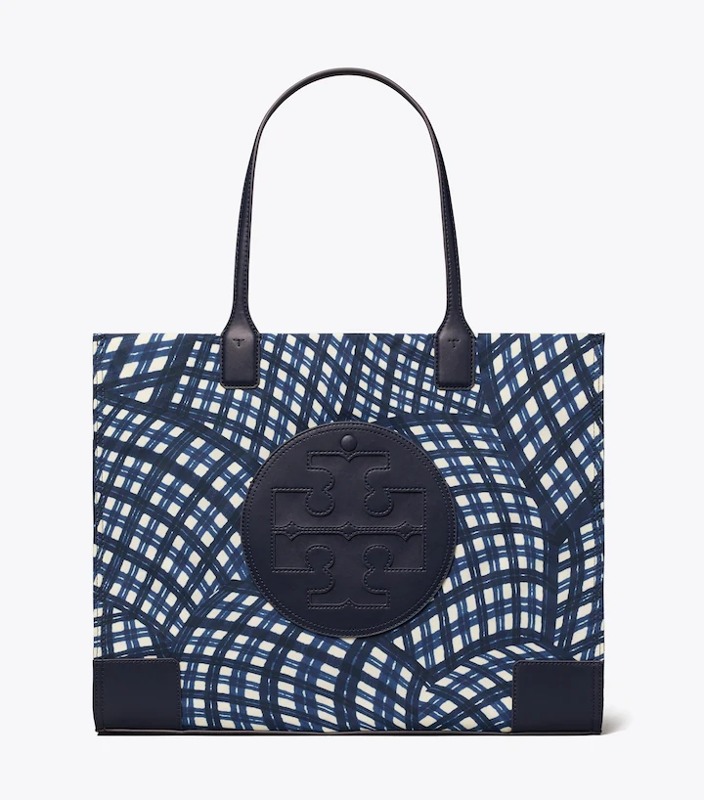 토리버치 ELLA PRINTED TOTE - NAVY WARPED GINGHAM TB39D3EP1R