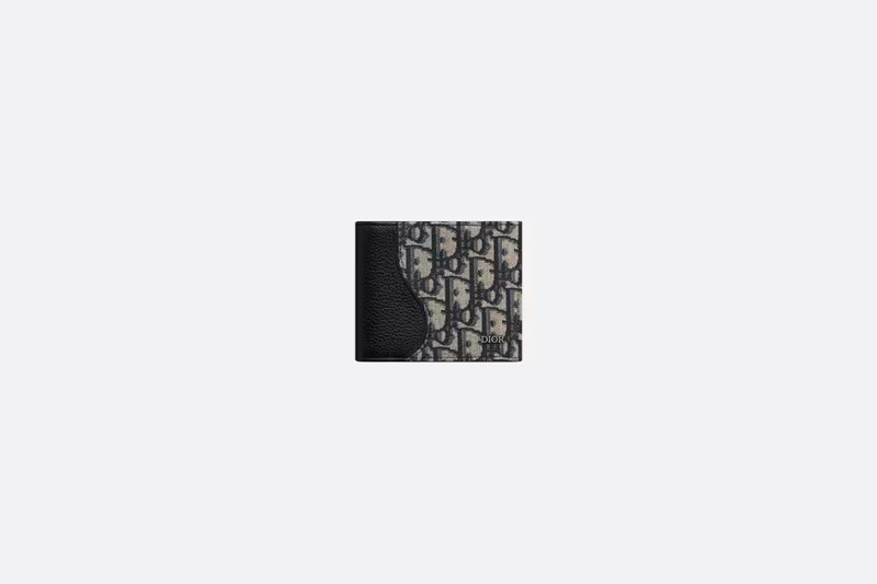 디올 SADDLE 컴팩트 지갑 블랙 그레인 송아지 가죽 마르퀘트리 &amp; 베이지, 블랙 Dior Oblique 자카드 2ADBC306YKS_H05E