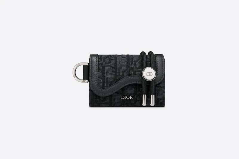 디올 SADDLE 숄더 스트랩 카드 지갑 블랙 Dior Oblique 자카드 2ADBC295YKY_H03E