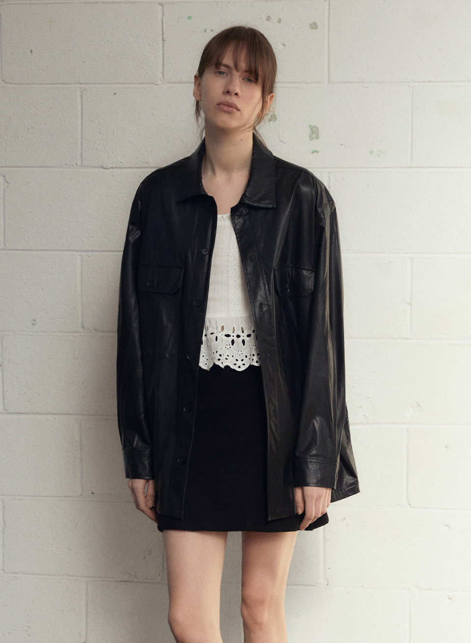 VINTAGE WASHING LEATHER SHIRT JACKET_BLACK