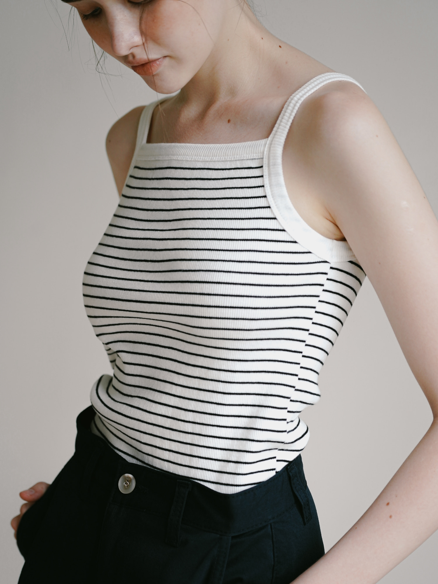 [리퍼브] Stripe Square Sleeveless - Ivory