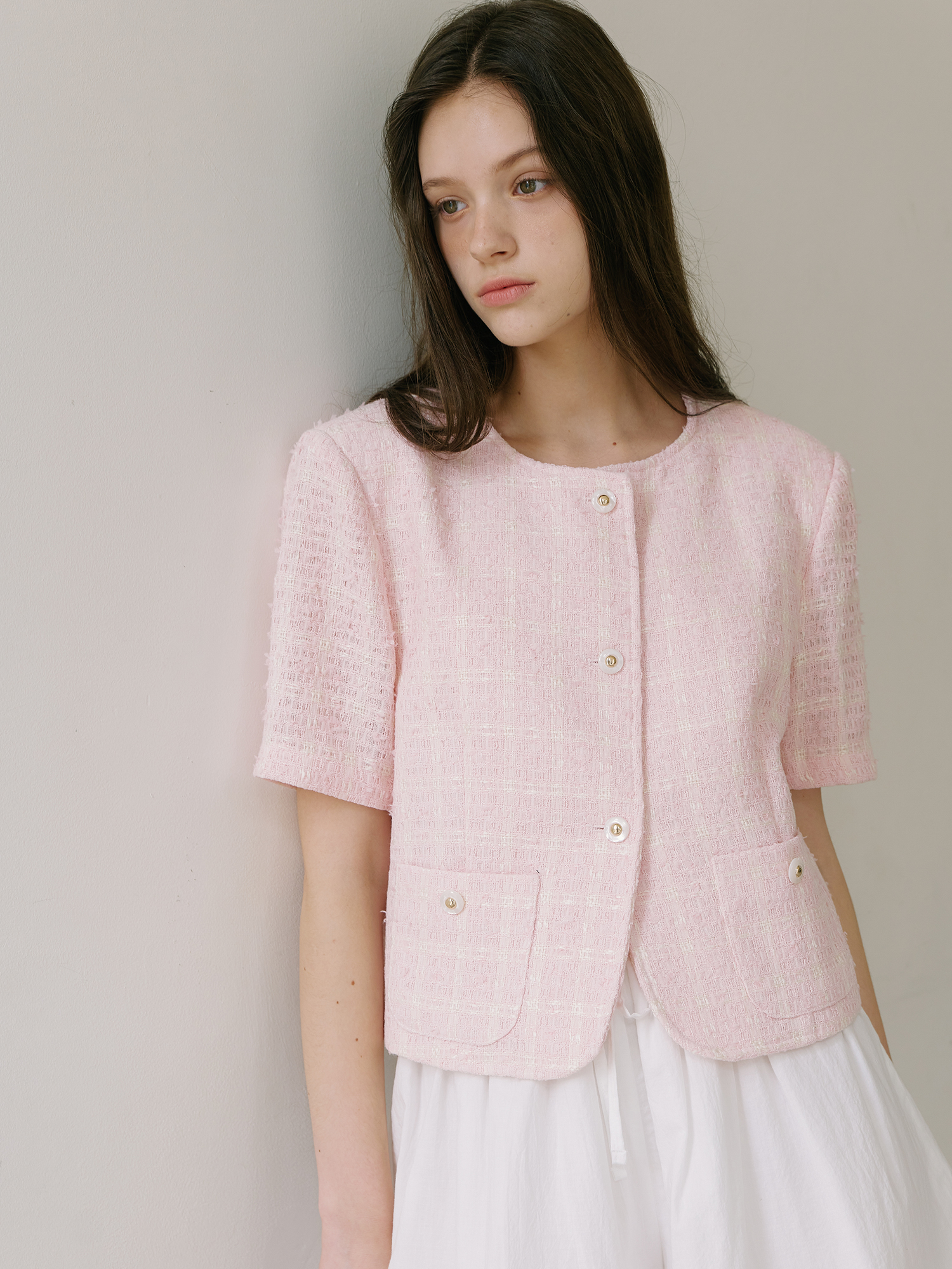 Check Tweed Jacket - Pink