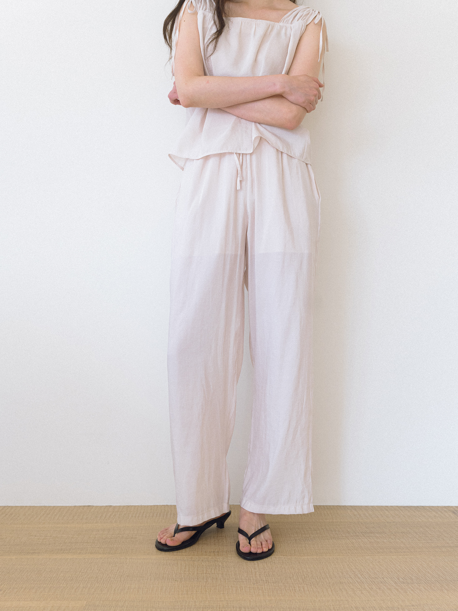 Thin Banding Wide Pants - Cream