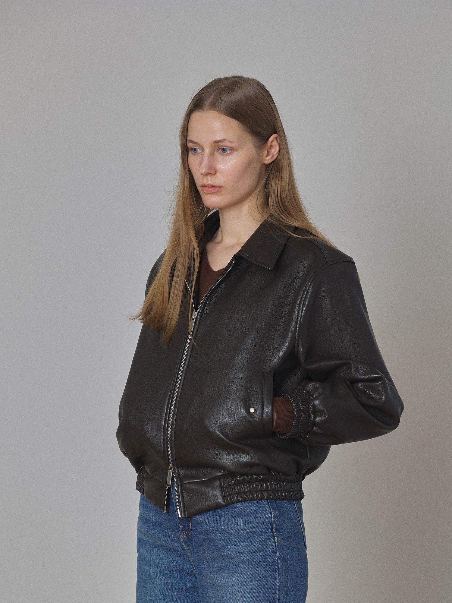 Veganleather Short Blouson - Brown