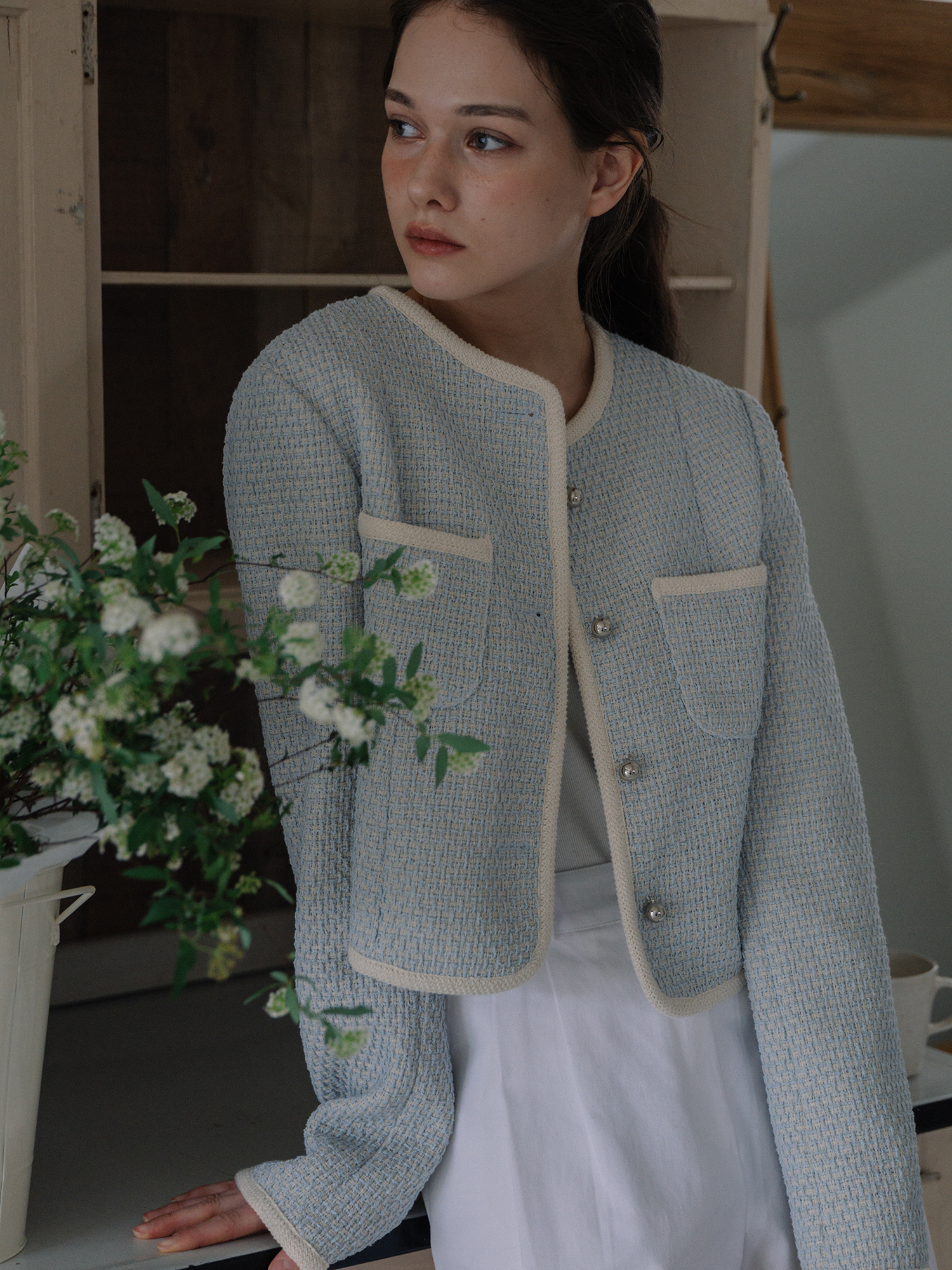 Coloration Tweed Jacket - Sky blue