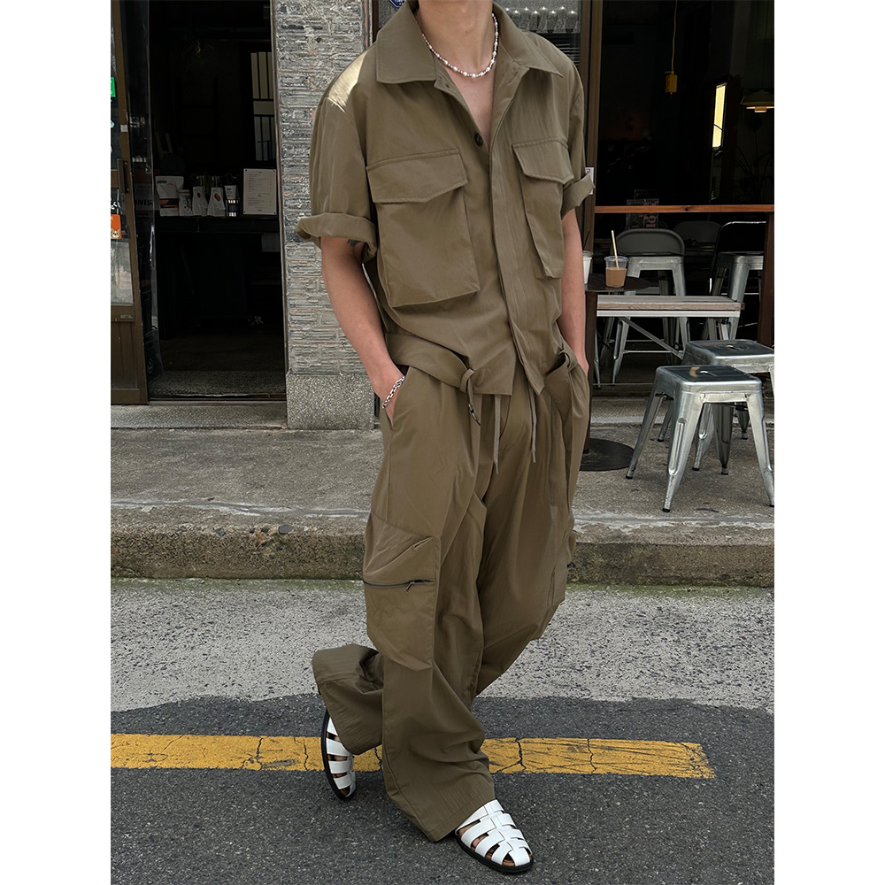 [SET UP가능] Two pocket loose belt shirts(2color)