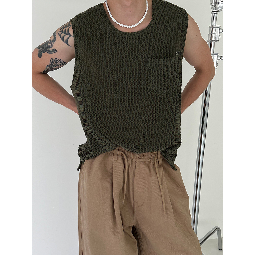 [S/S] Square pocket knit sleeveless(5color)