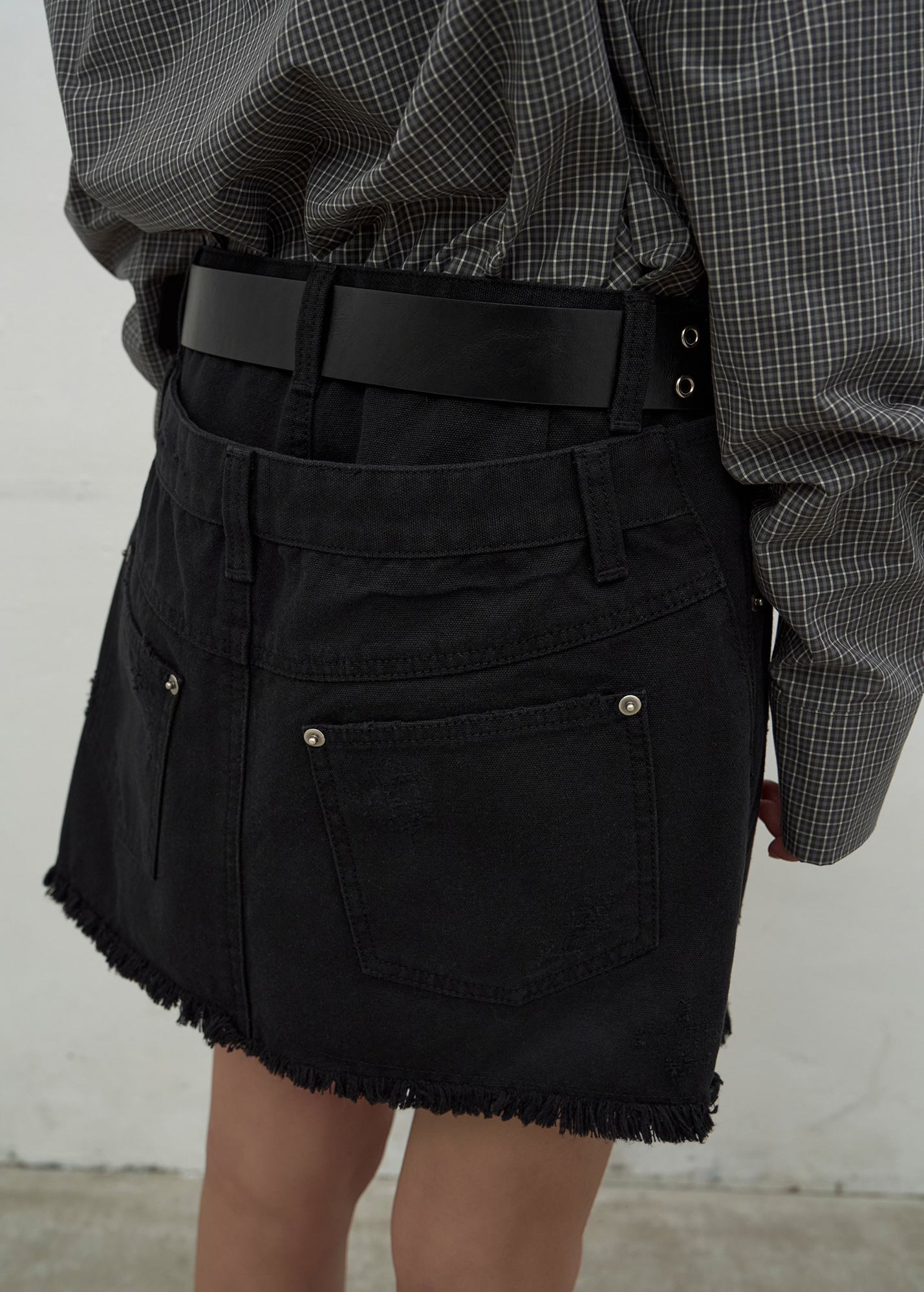 DOUBLE WAISTED DENIM MINI SKIRT (BLACK)