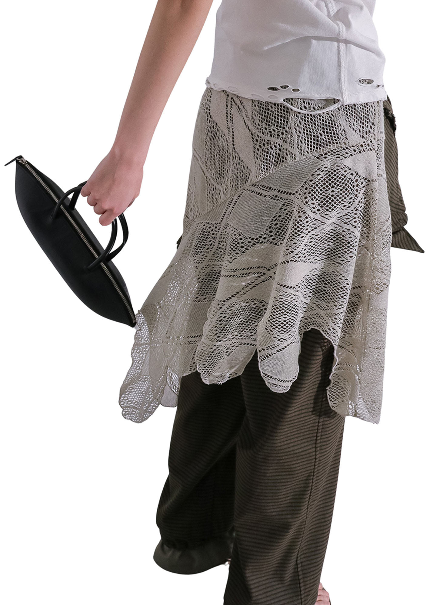 퍼버즈 KNIT LACE JAGGED-HEM SKIRT (BEIGE)