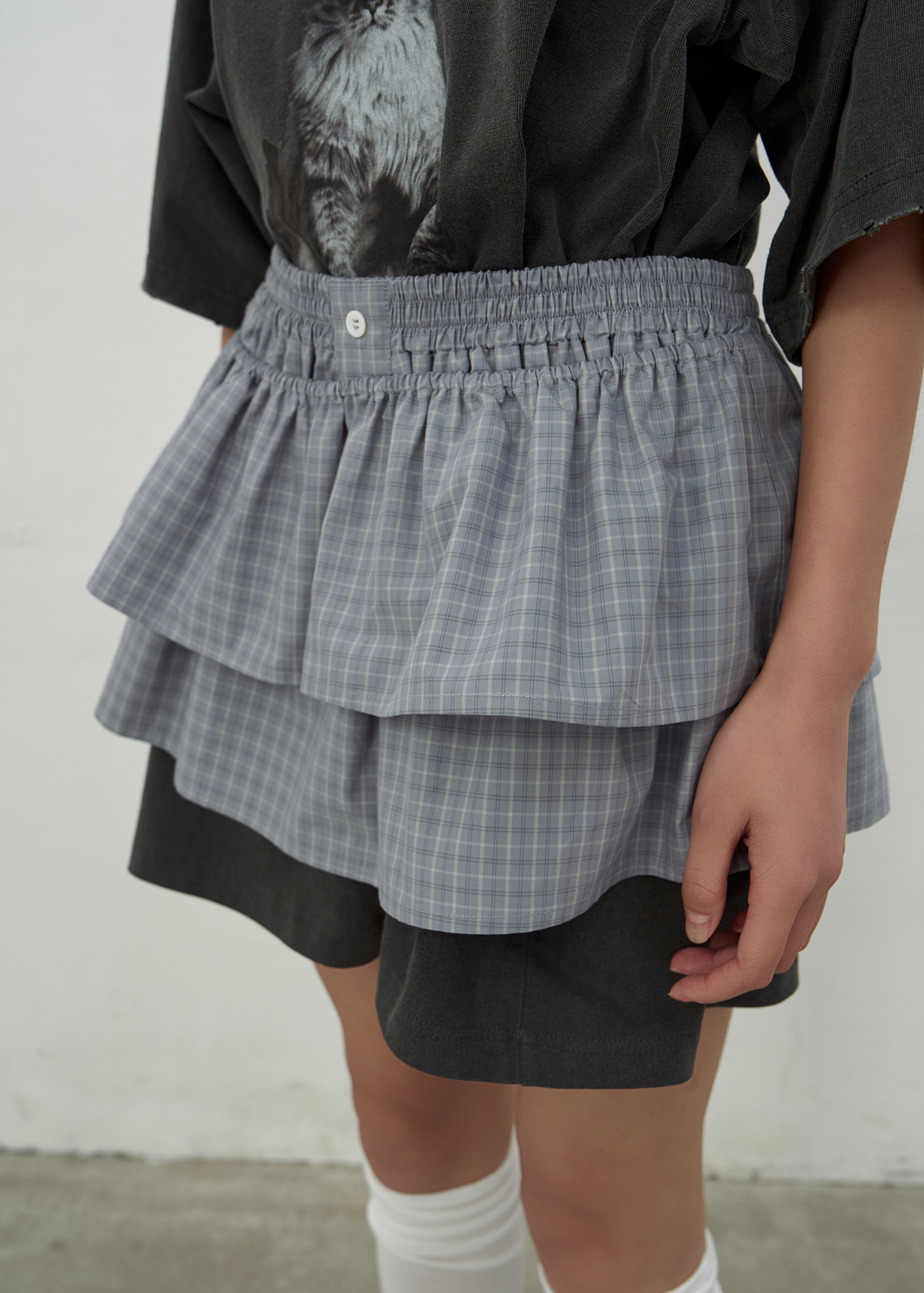 LCDC ♥ CHECKED FRILL MINI SKIRT /追跡付 CHECKED FRILL MINI SKIRT (GREY)