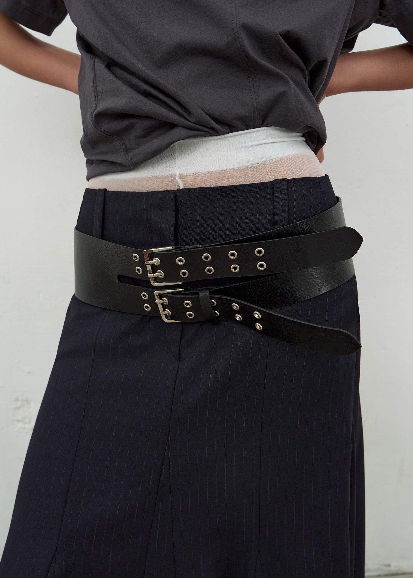 LCDC ♥ WIDE DOUBLE EYELET LEATHER BELT /追跡付 WIDE DOUBLE EYELET LEATHER BELT (BLACK)