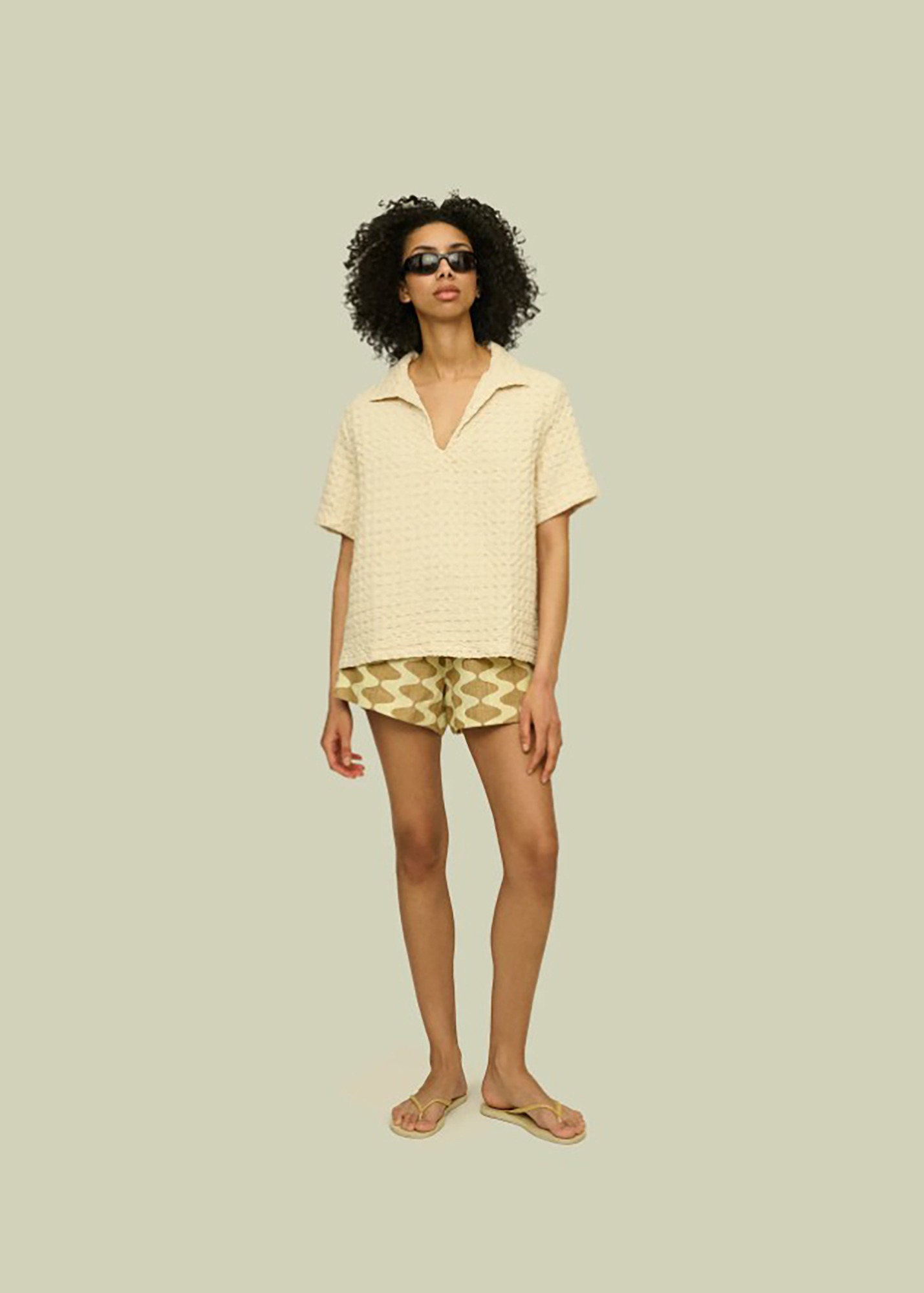 오에이에스 ECRU JAFFA WAFFLE SHIRT (ECRU) - SHOP LCDC