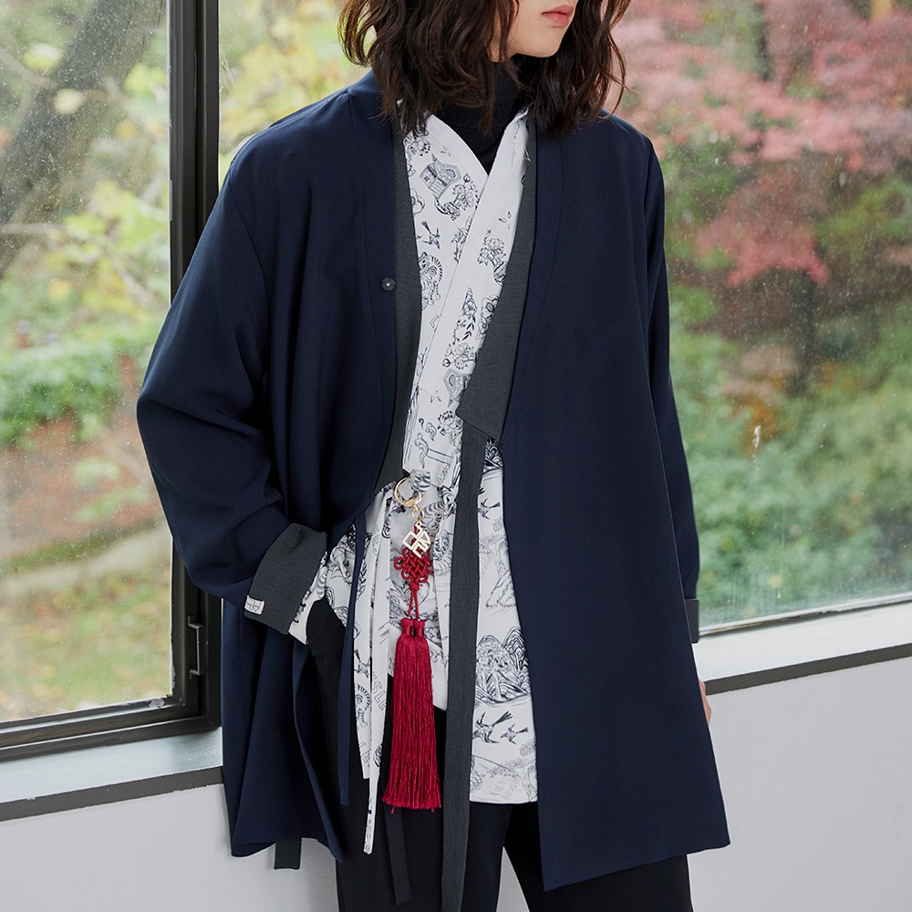 New Pentagonal Collar Durumagi coat [navy]