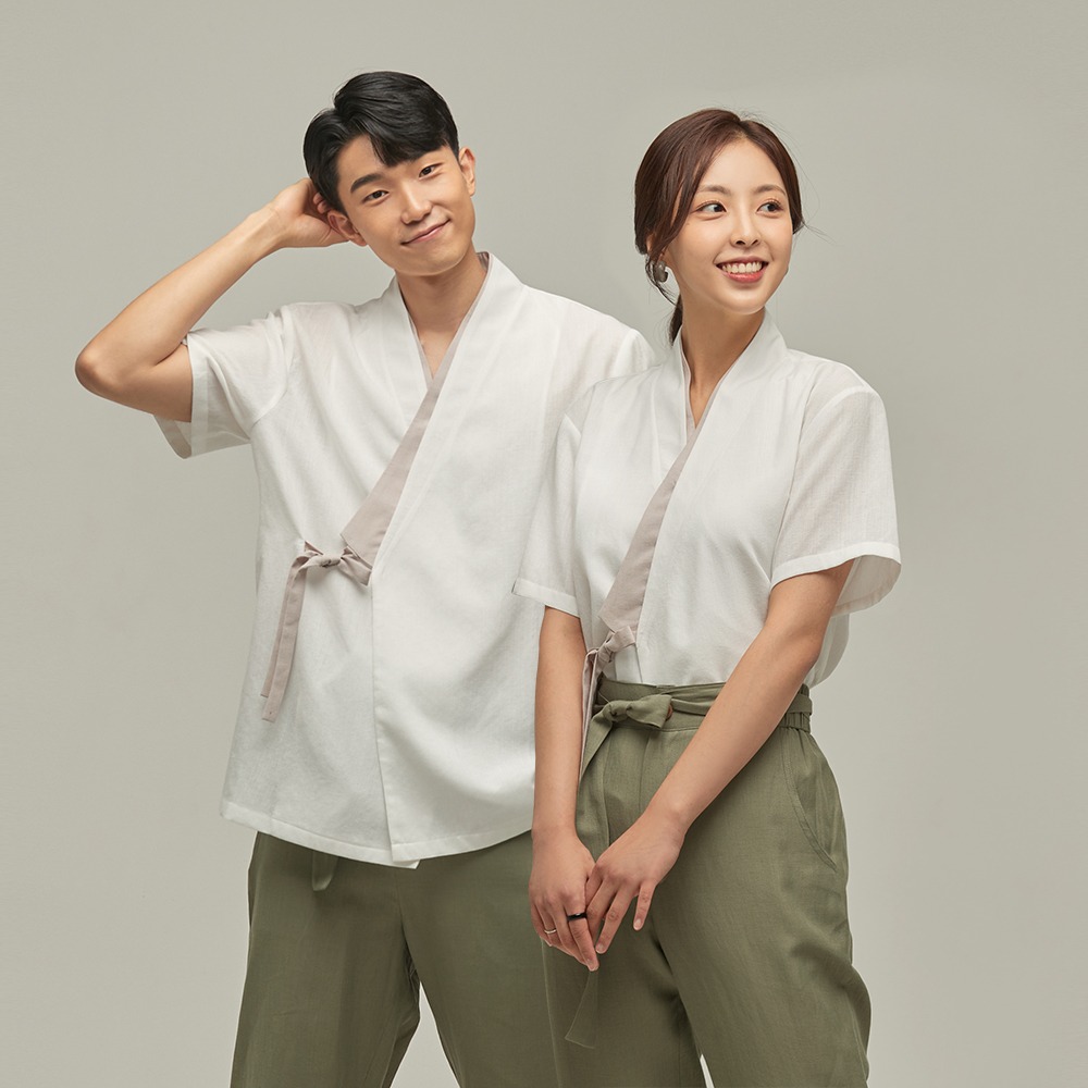 Light Piped Collar Short-sleeve Jeogori [ivory]
