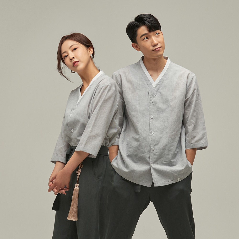 Cotton-Linen Three-quarter Jeogori [Grey]