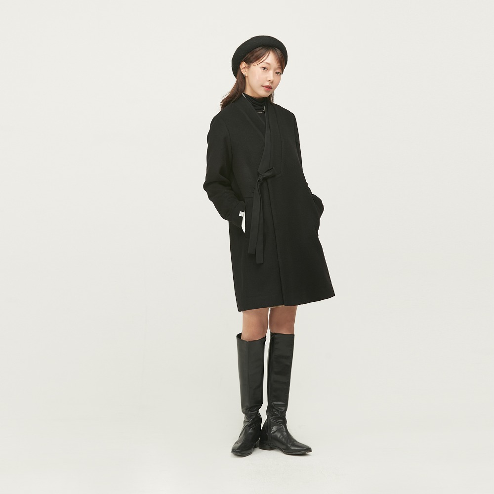 Lambswool Pentagonal Collar Durumagi coat [black]