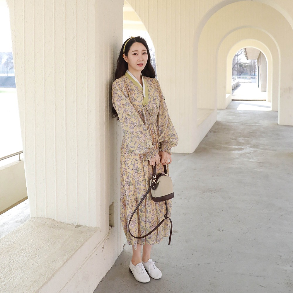 Ilang Long-sleeve Hanbok Dress [Yellow]