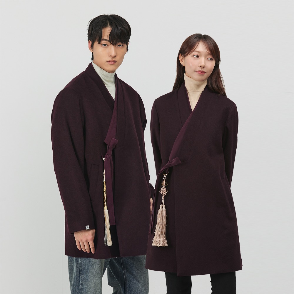 Lambswool Pentagonal Collar Durumagi coat [wine]