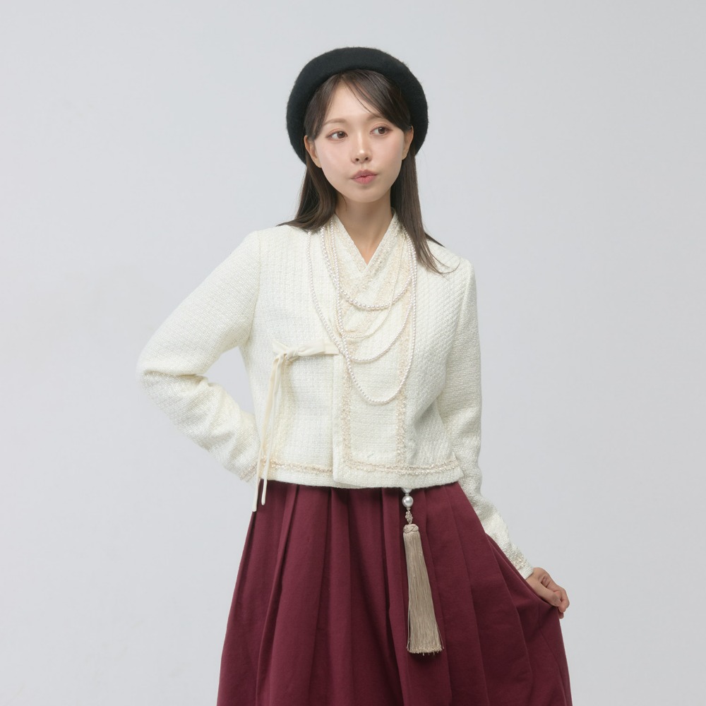 Seop-trim Tweed Mid-length Jeogori [ivory]