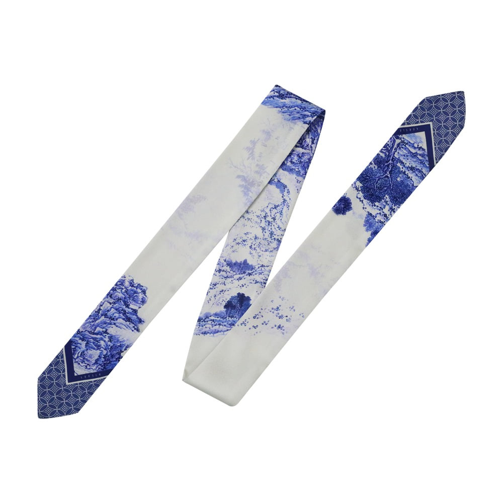 Seonsan Pavilion painting Twilly Daenggi scarf [navy]