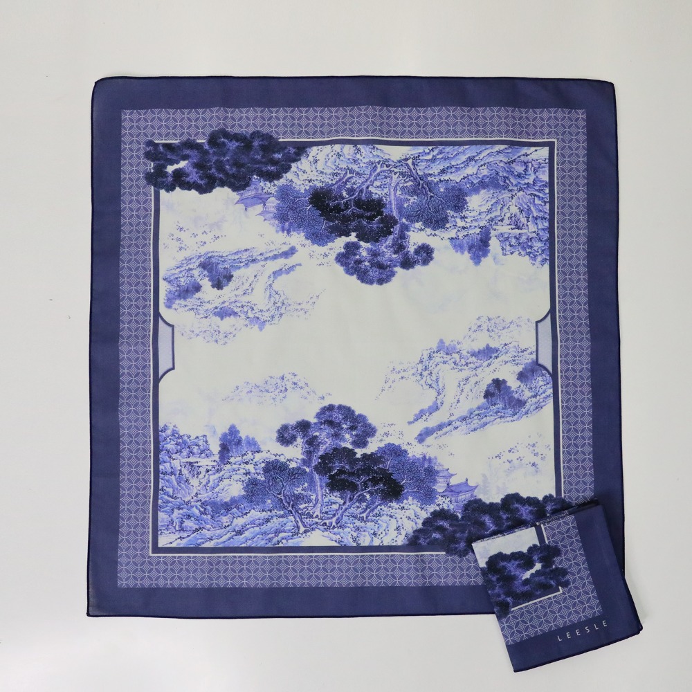 Seonsan Pavilion painting cotton handkerchief [navy]