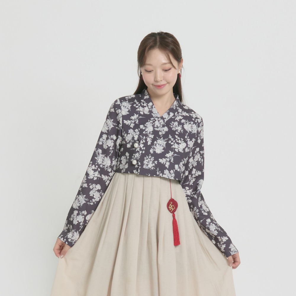 Deep Navy Blossom Top Jeogori