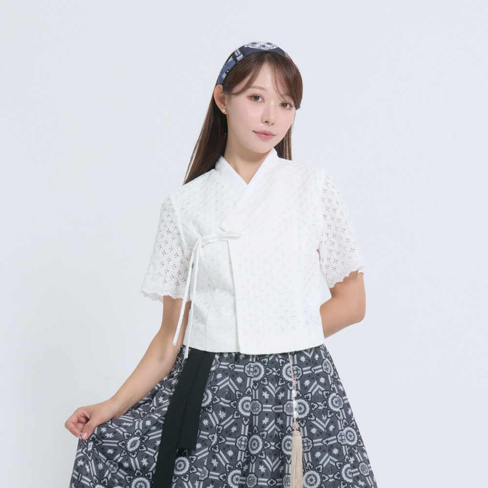 White Mid-length Jeogori Short-sleeve
