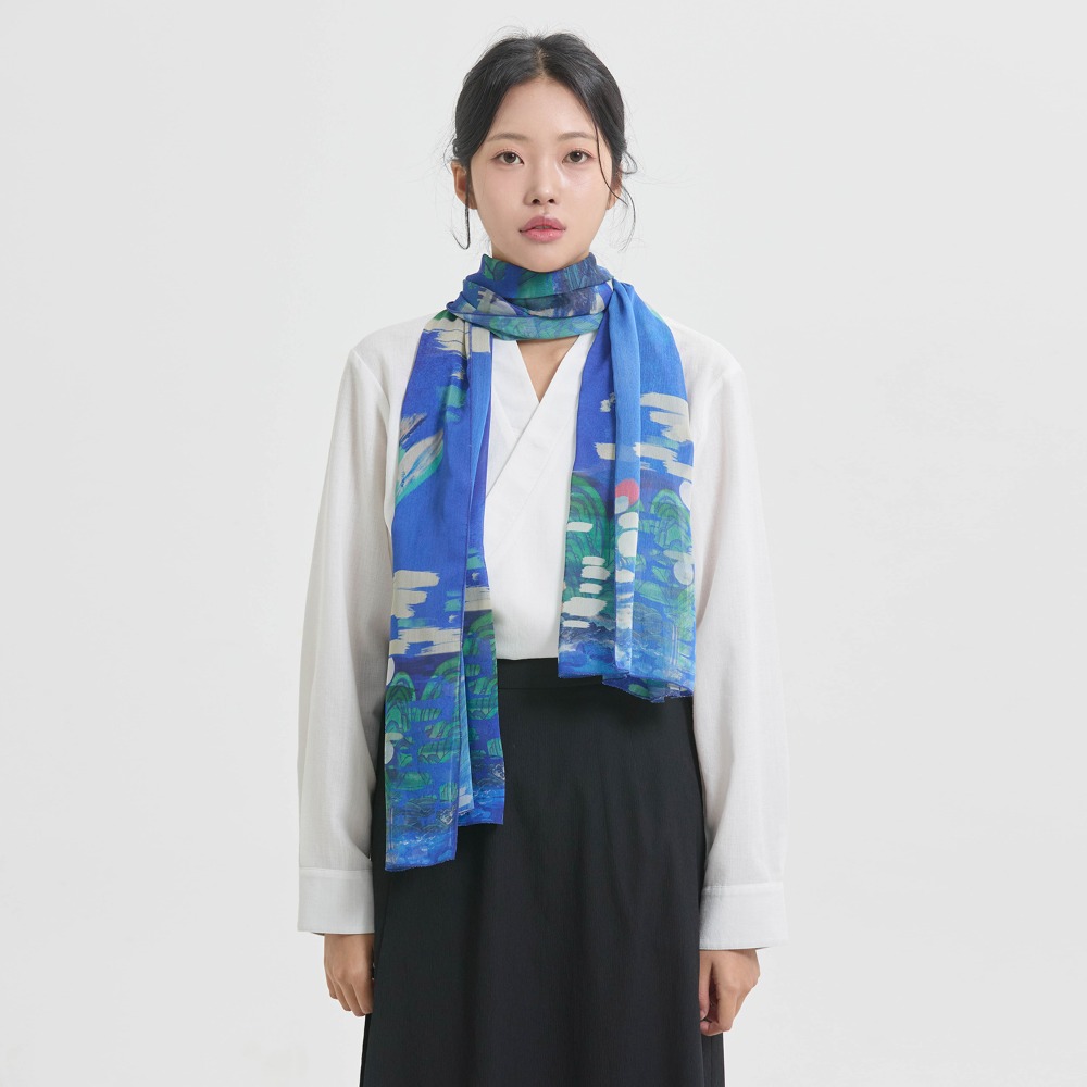 Traditional pattern scarf [Sun, Moon and Five Peaks blue]