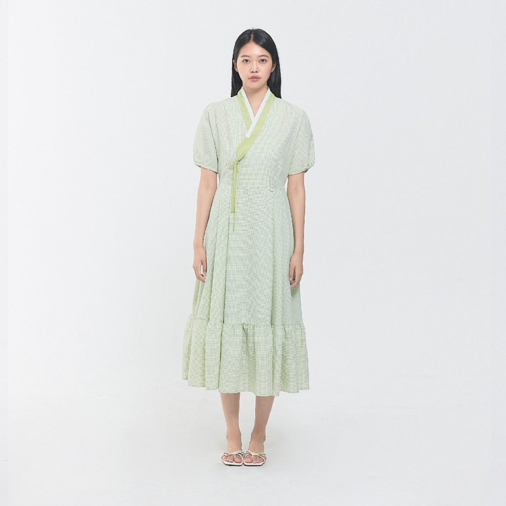 Cotton Check Illang Hanbok Dress [Green]