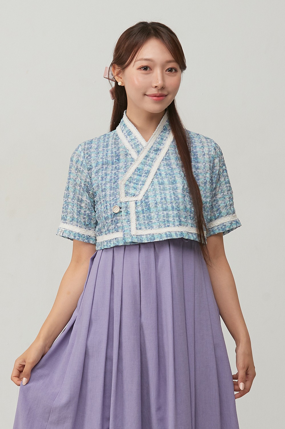 Sky Blue Tweed Short-sleeve Jeogori