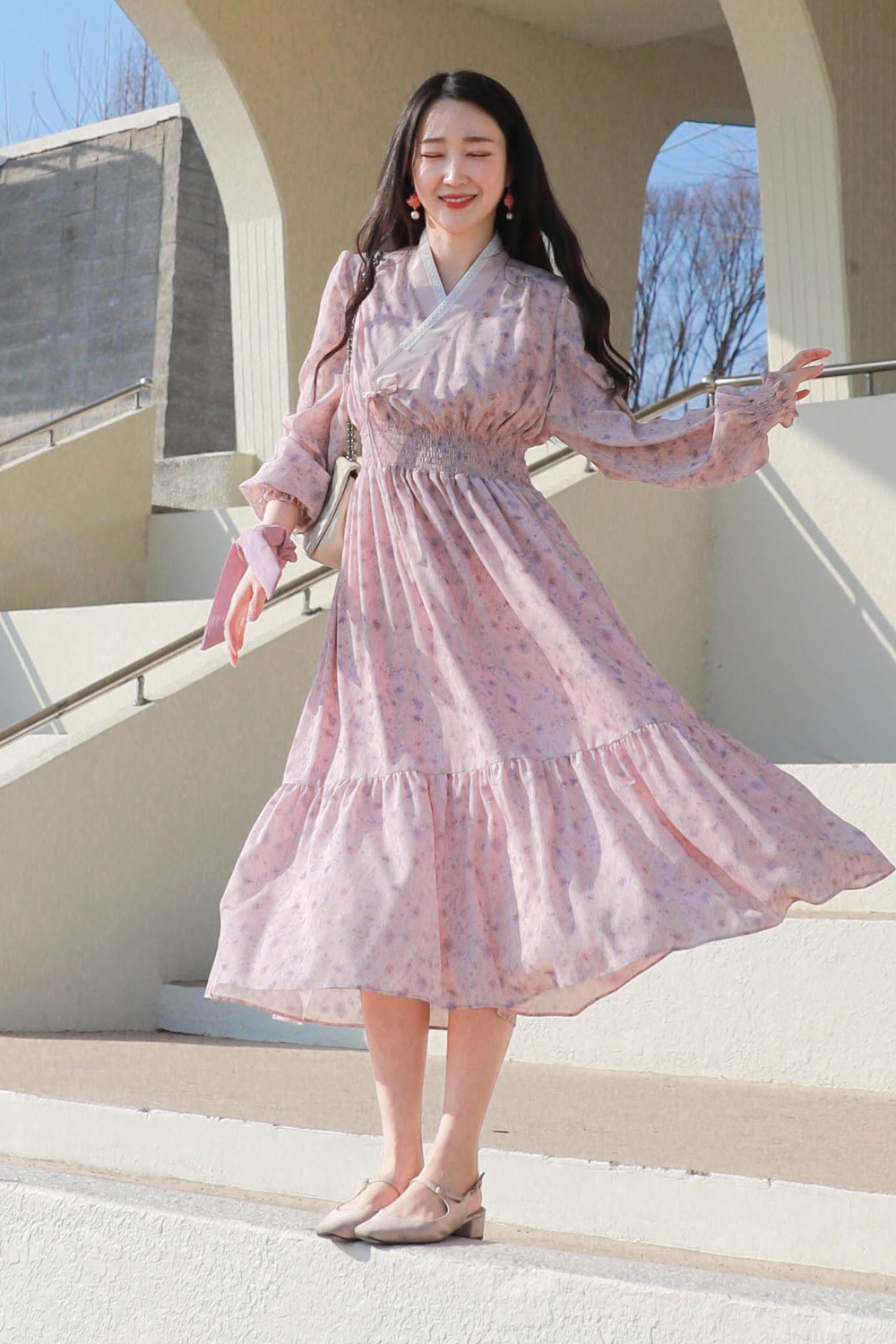 Ylang Long Sleeve Hanbok Dress [pink]