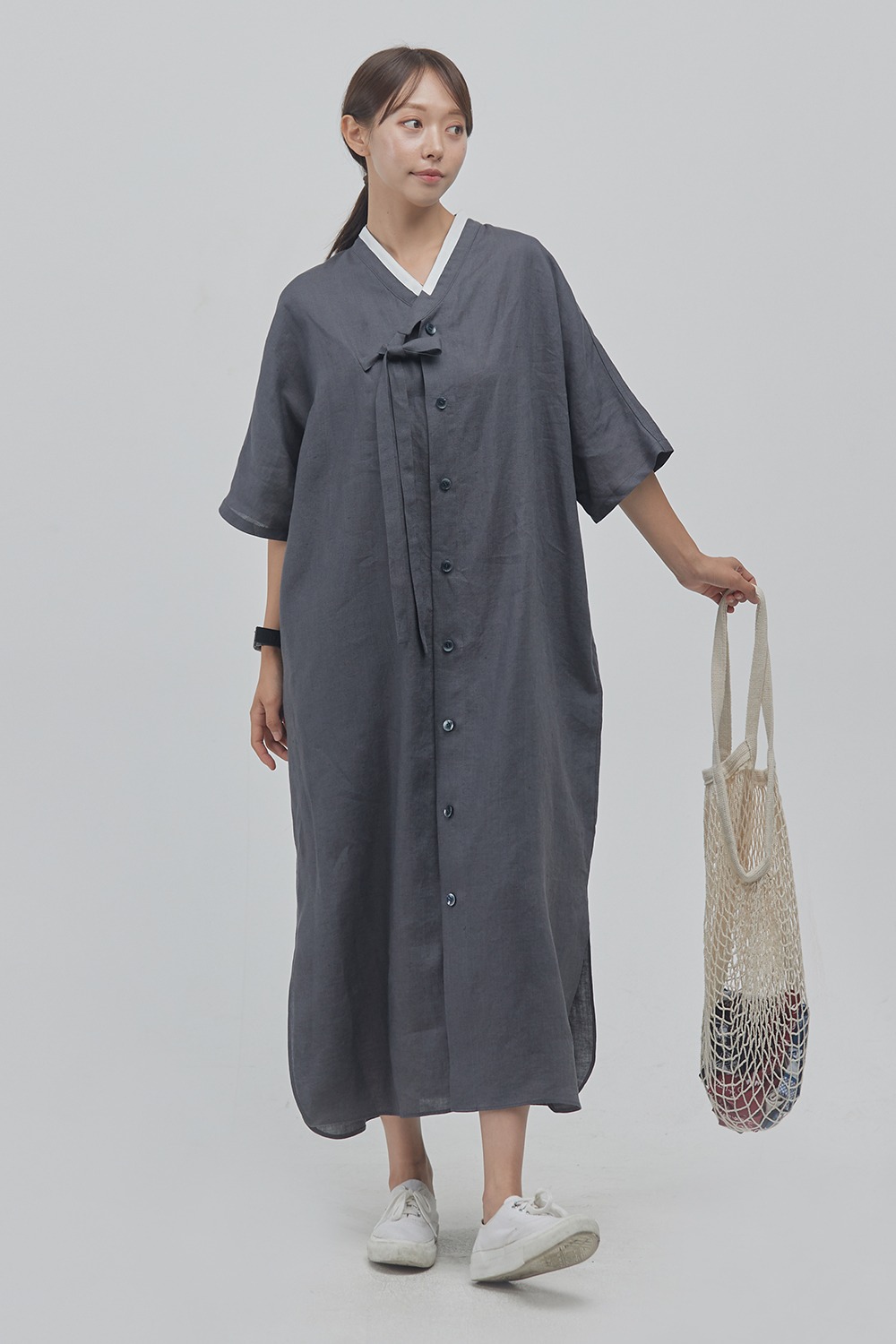 Linen Liberation Hanbok Dress [Charcoal]