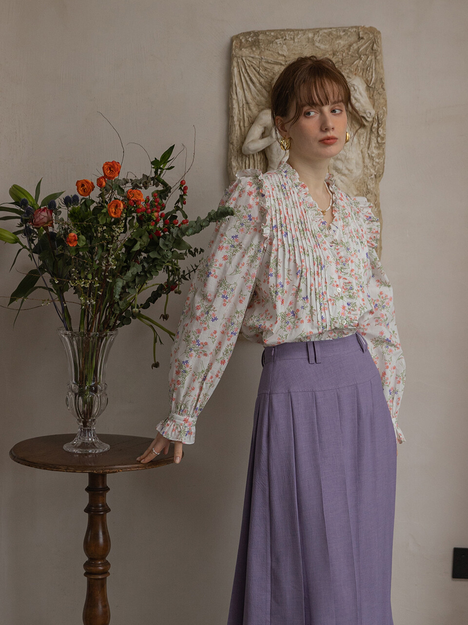 [권나라 착용] JUNIPER vintage cotton frill shirt_flower