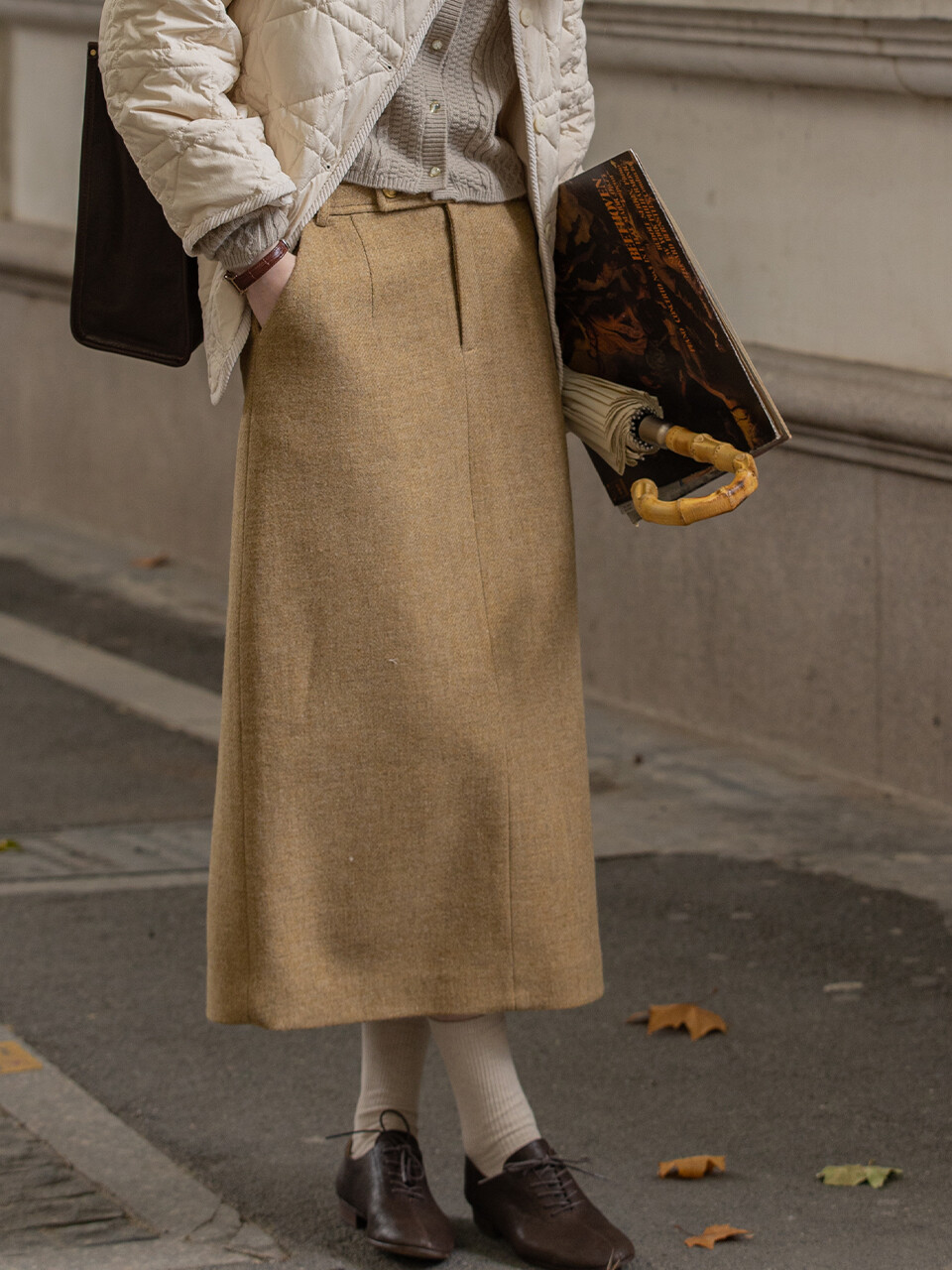 CORDELIA wool long skirt_yellow beige