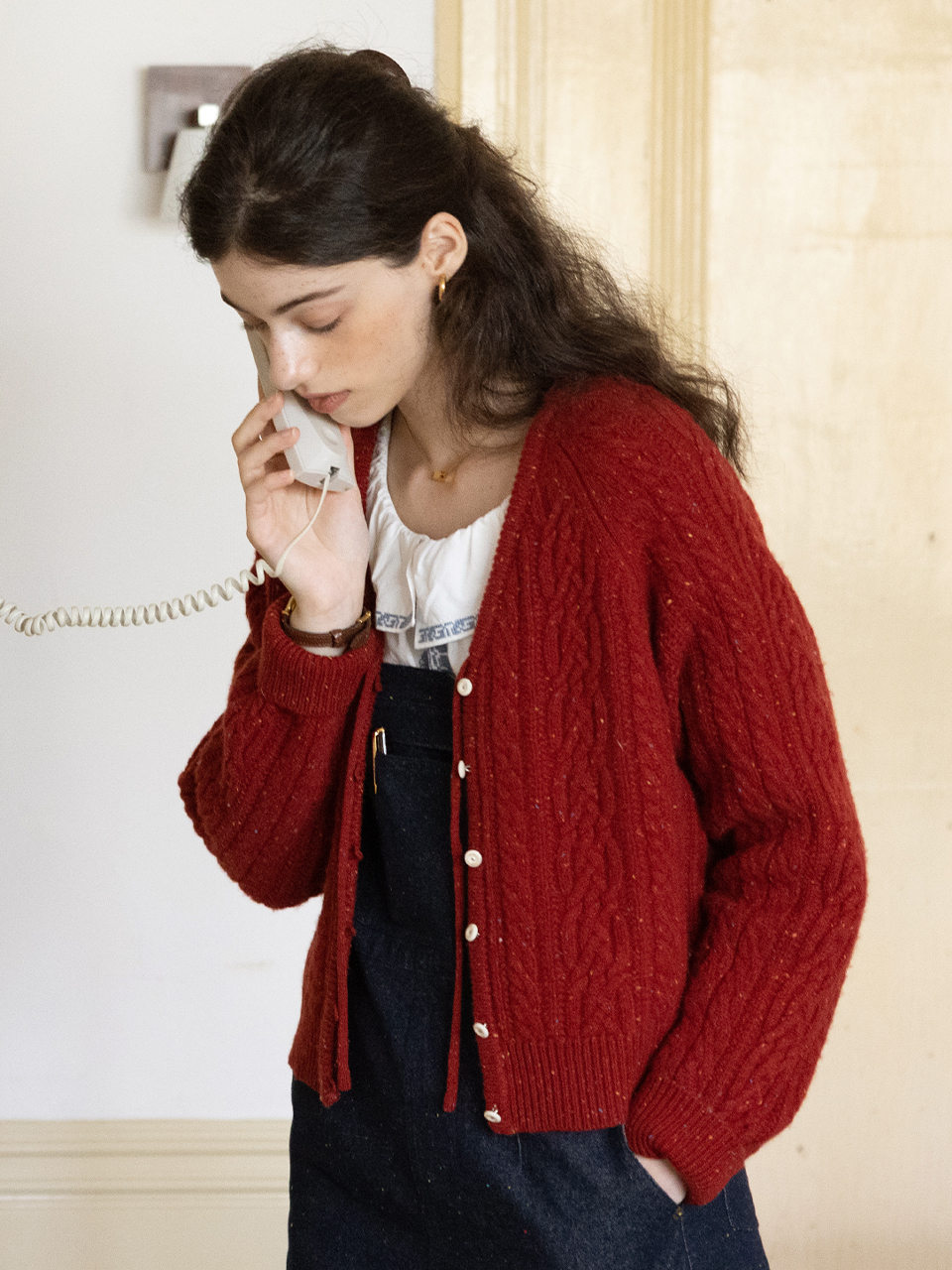 ESME wool ribbon cardigan_red