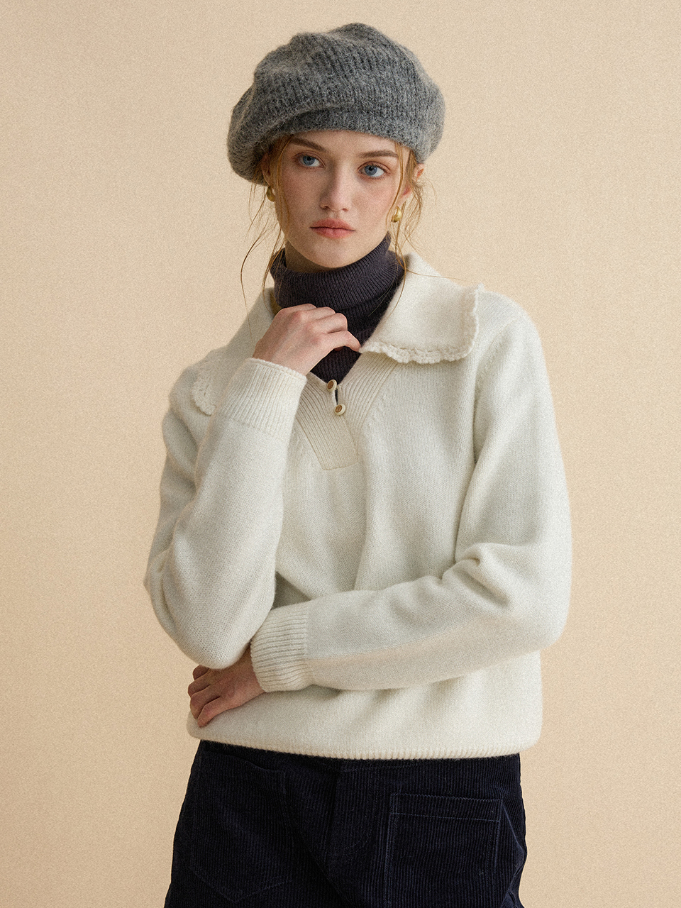 RAELYNN collar wool knit_ivory